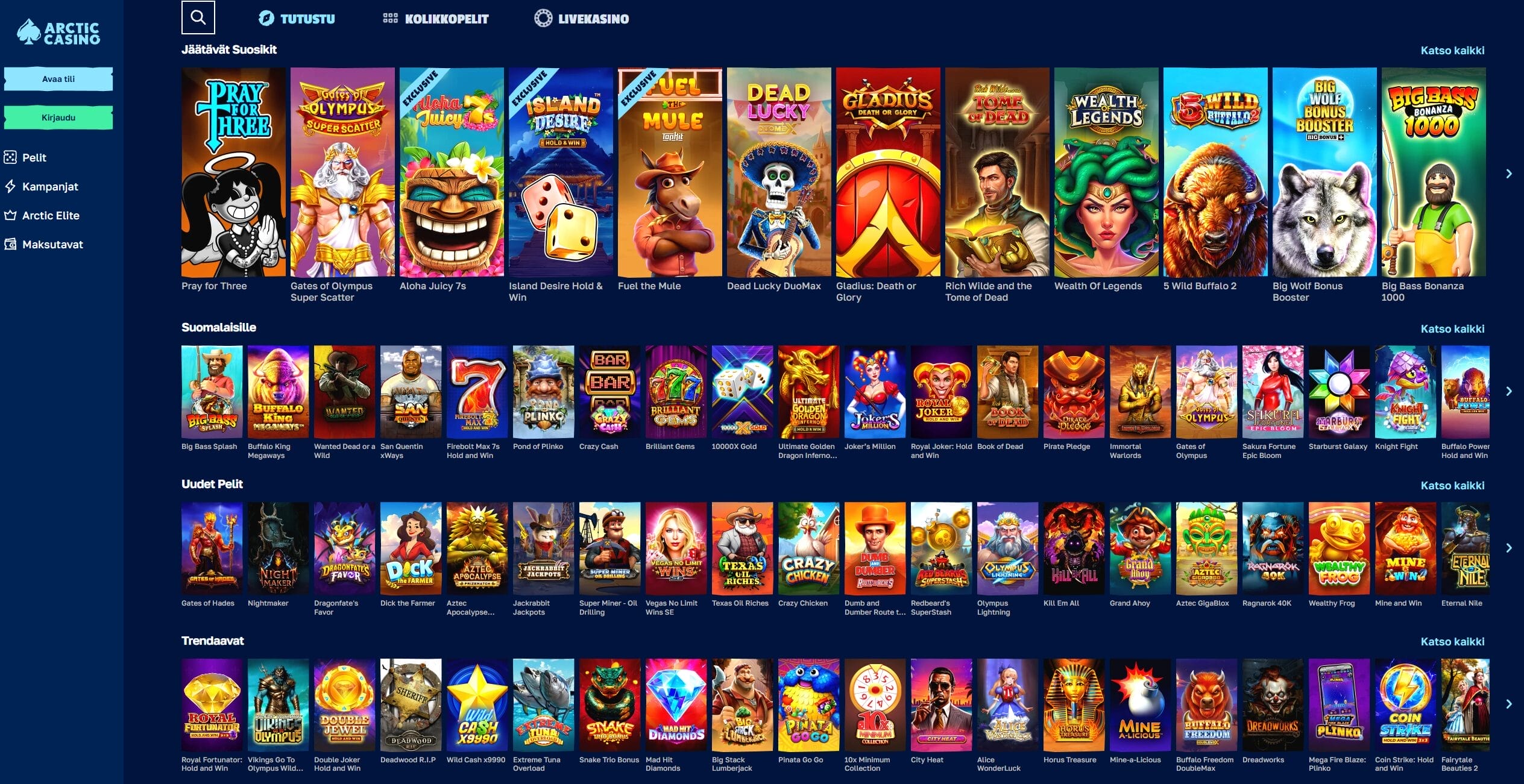 Arctic Casinon pelivalikoima