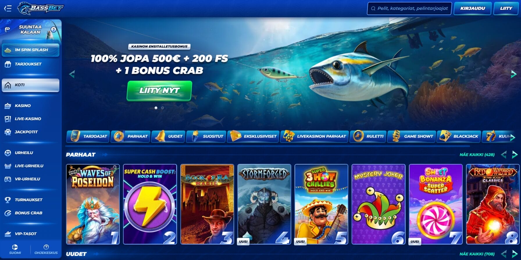 BassBet Casinon ulkoasu