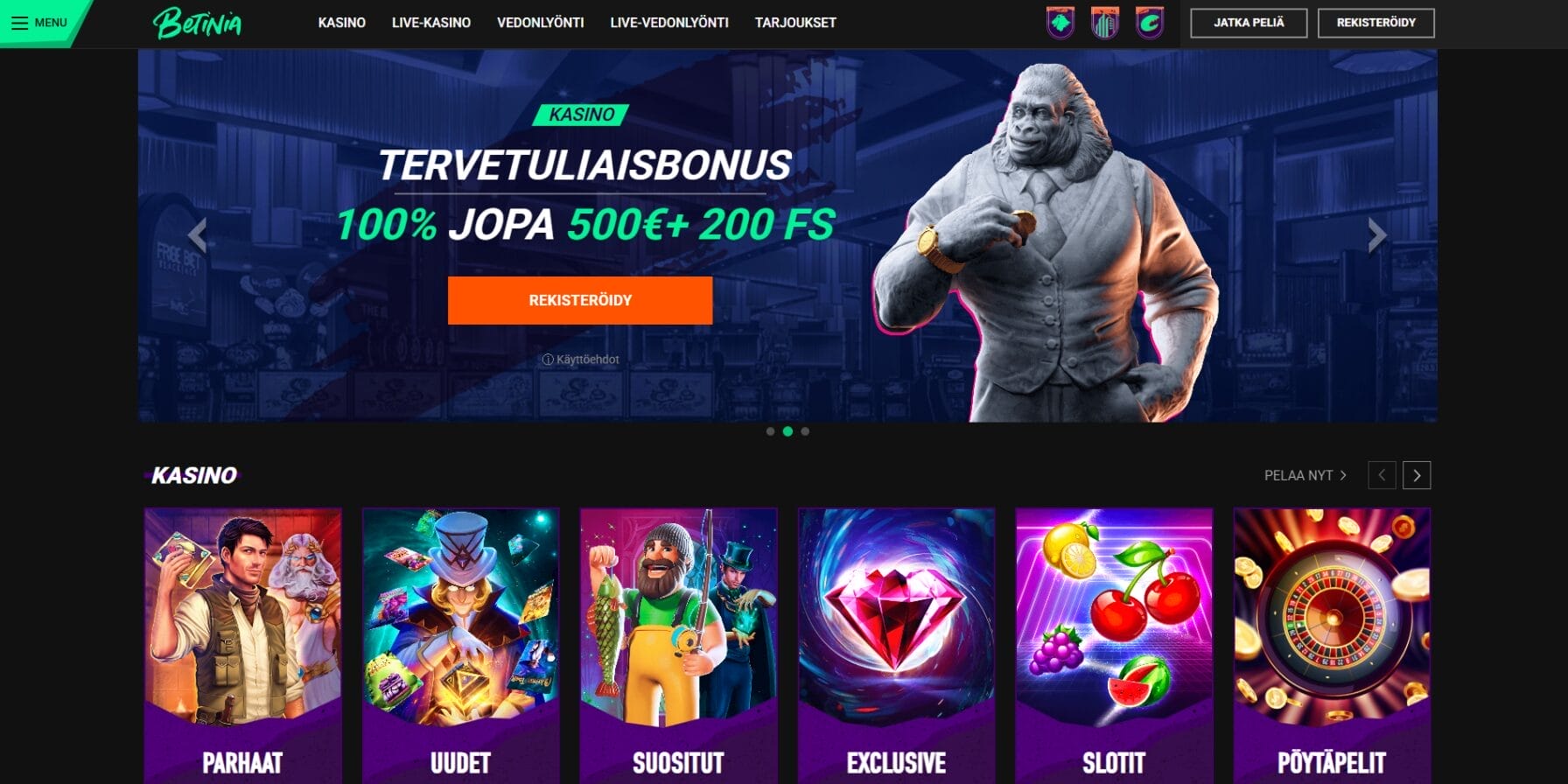 Betinia Casinon ulkoasu