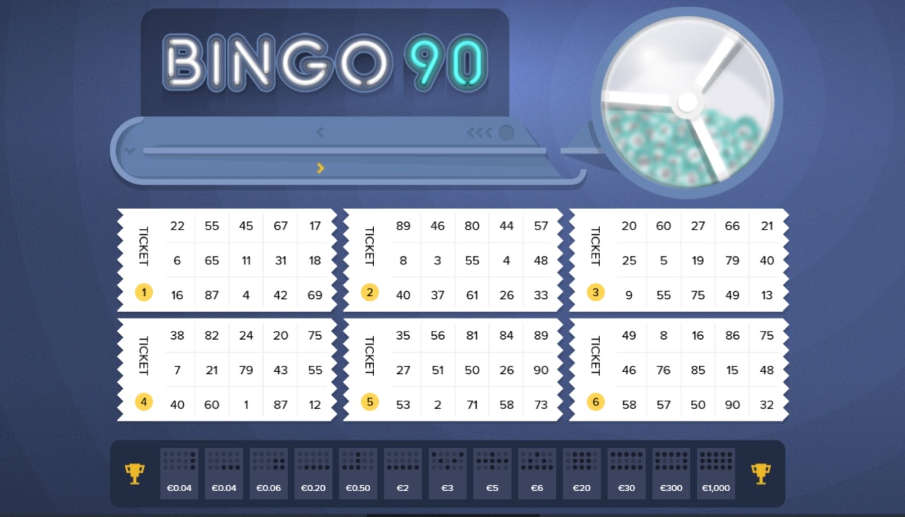Bingo 90 aloitusruutu