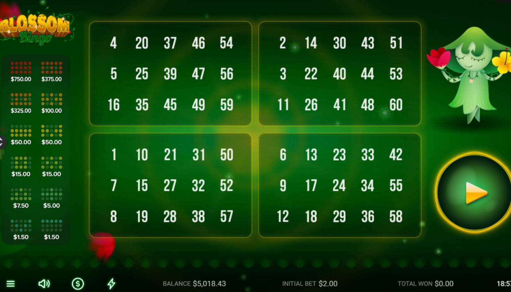 Blossom Bingon aloitusruutu