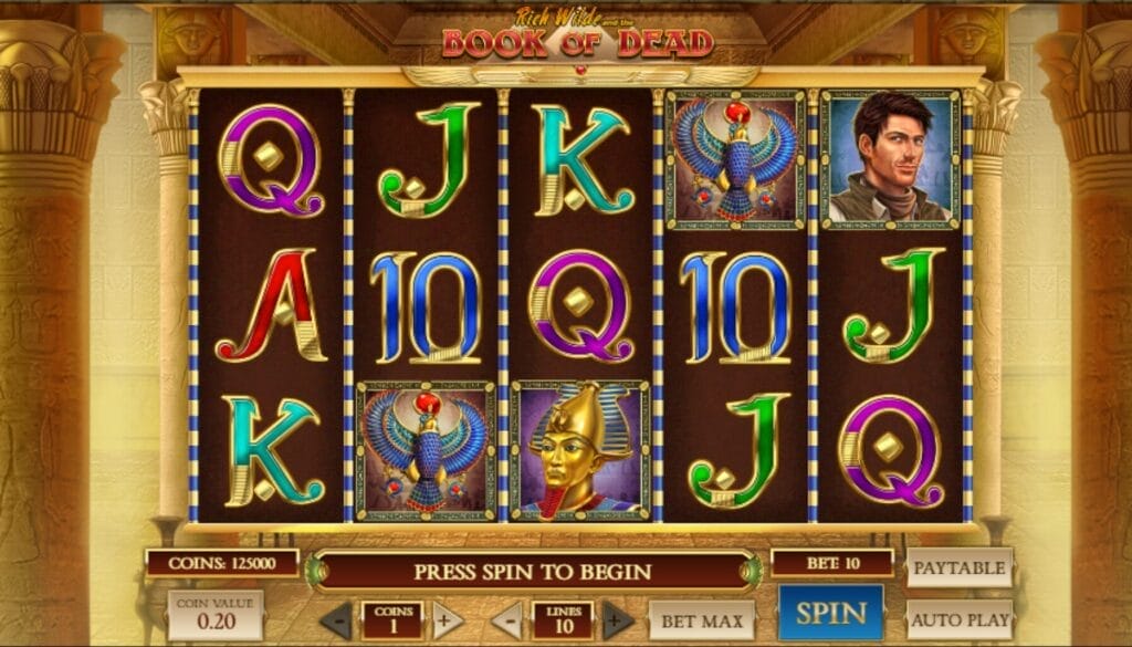 Book of Dead kolikkopelin aloitusruutu