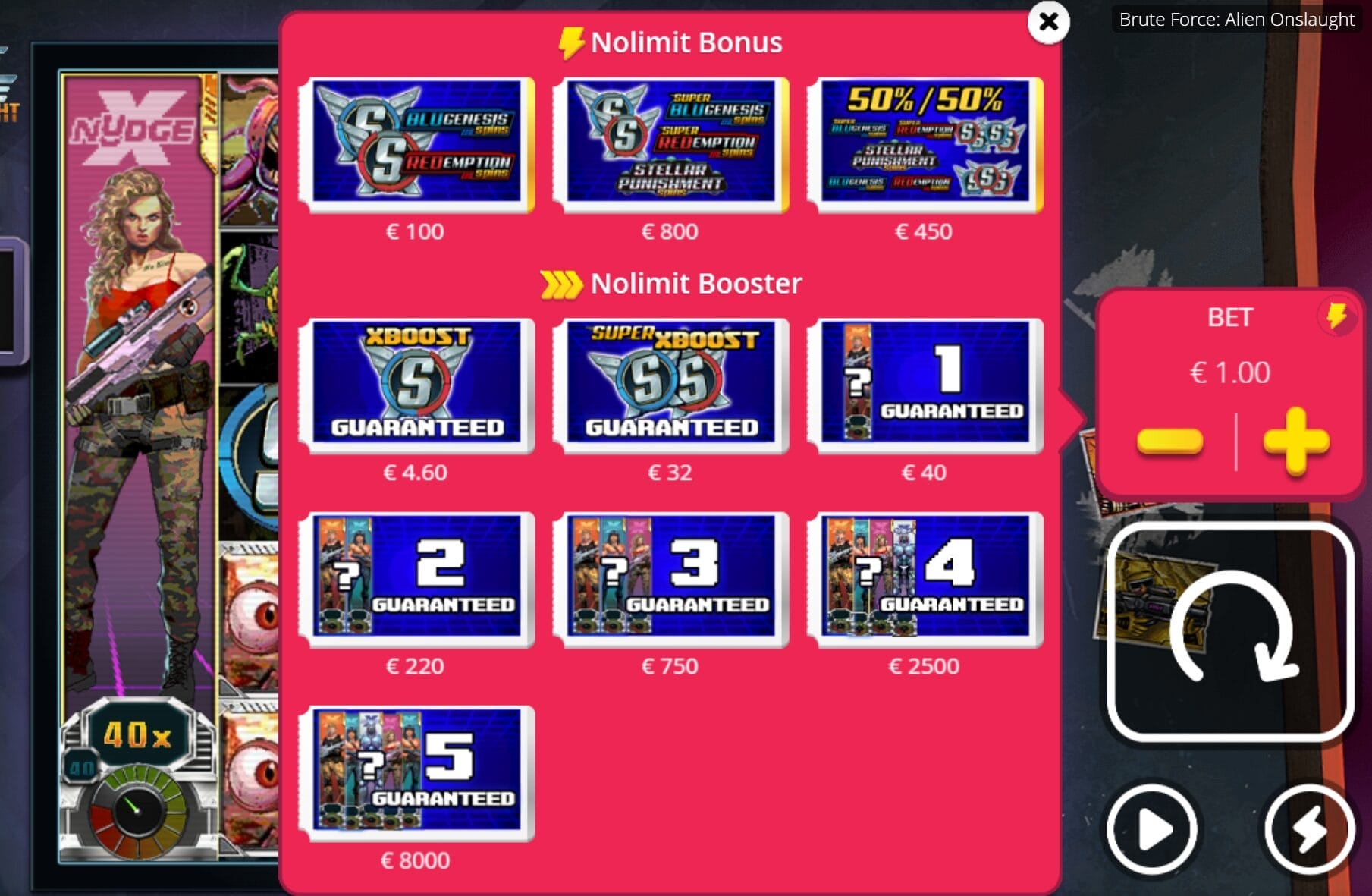 Brute Force 2: Alien Onslaught bonuspelit ja bonus buy ominaisuudet