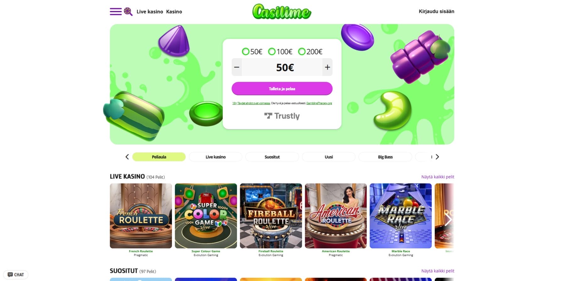 Casilime Casinon ulkoasu