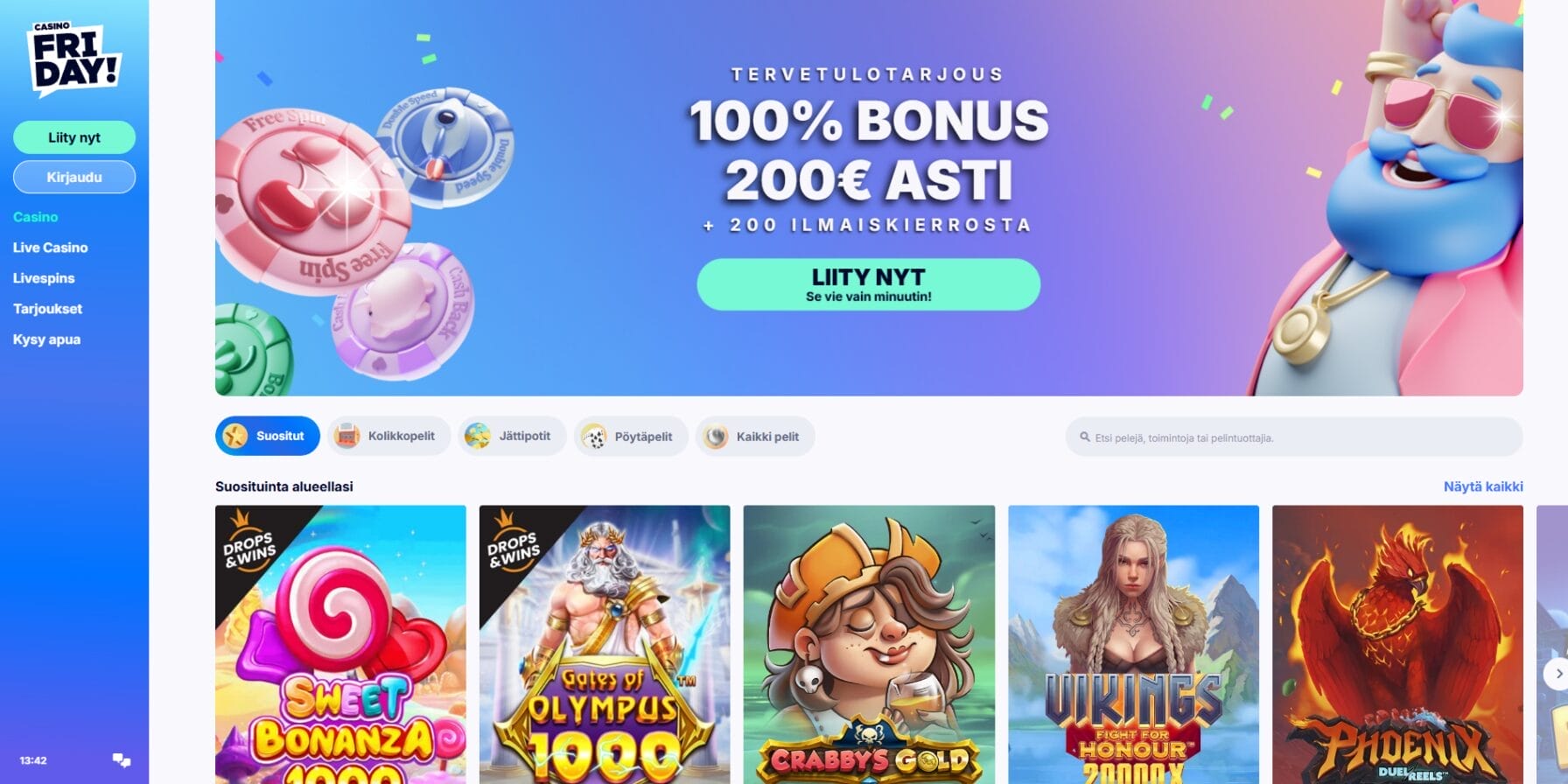 CasinoFriday Casinon ulkoasu