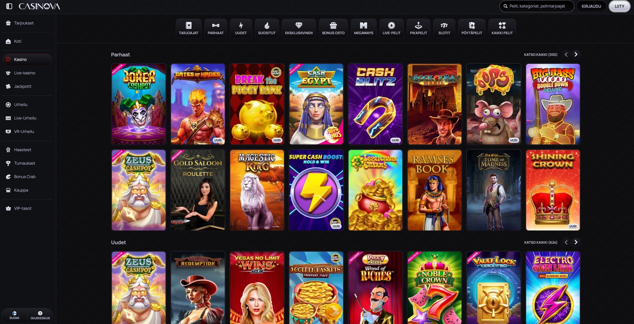 Casinova Casinon pelivalikoima