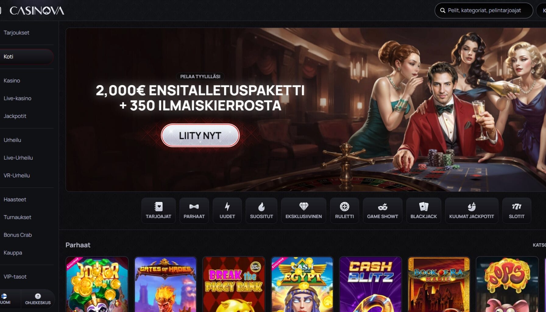 Casinova Casinon ulkoasu