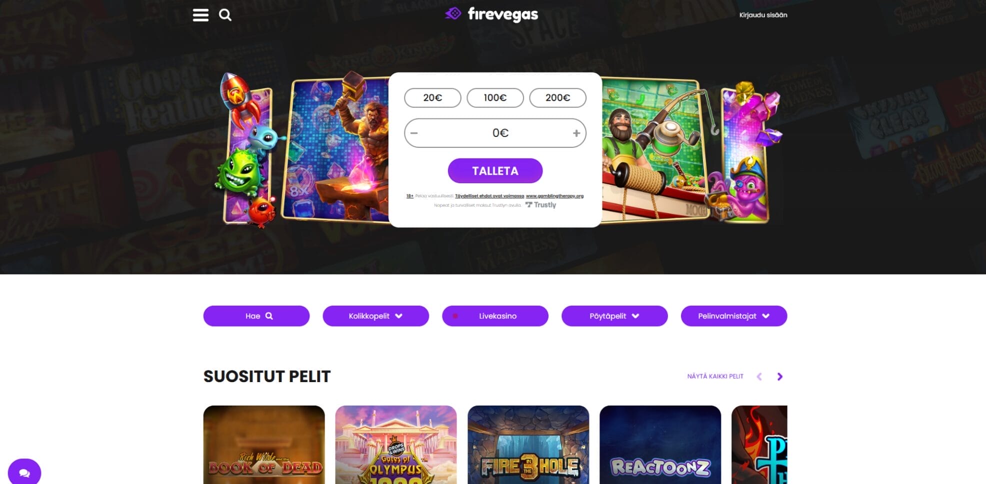 Firevegas casinon ulkoasu