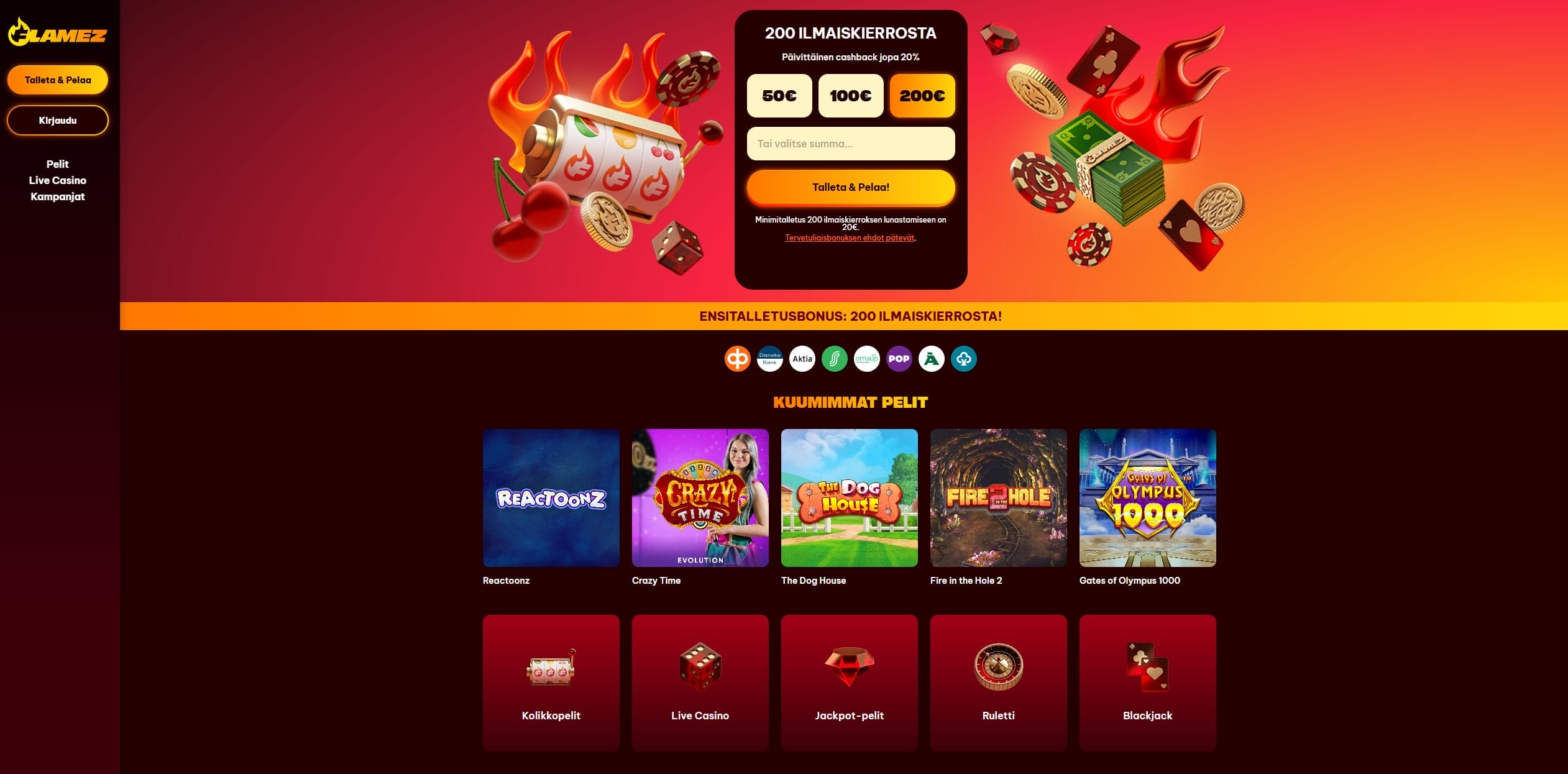 Flamez Casinon ulkoasu