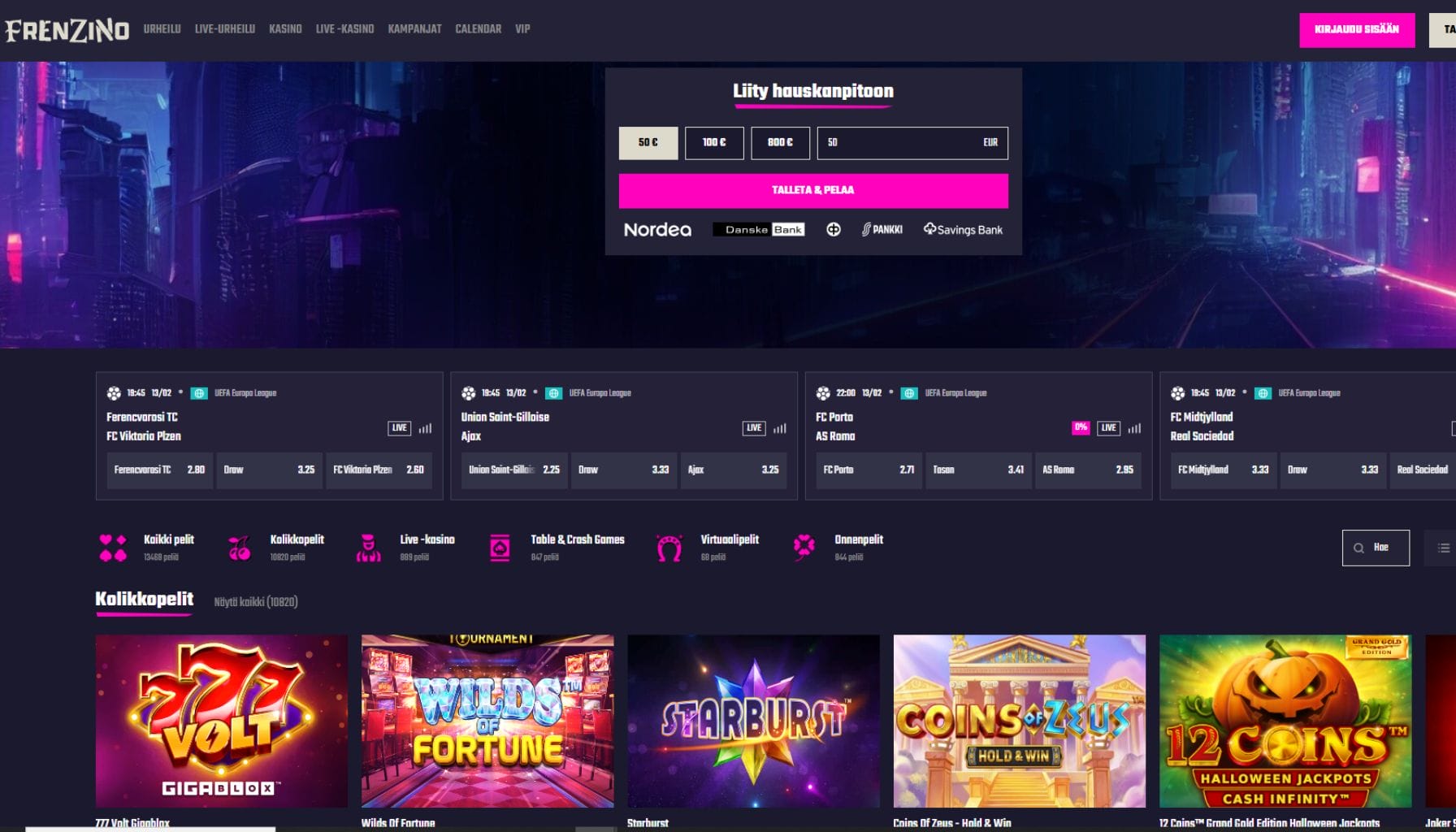 Frenzino casinon ulkoasu