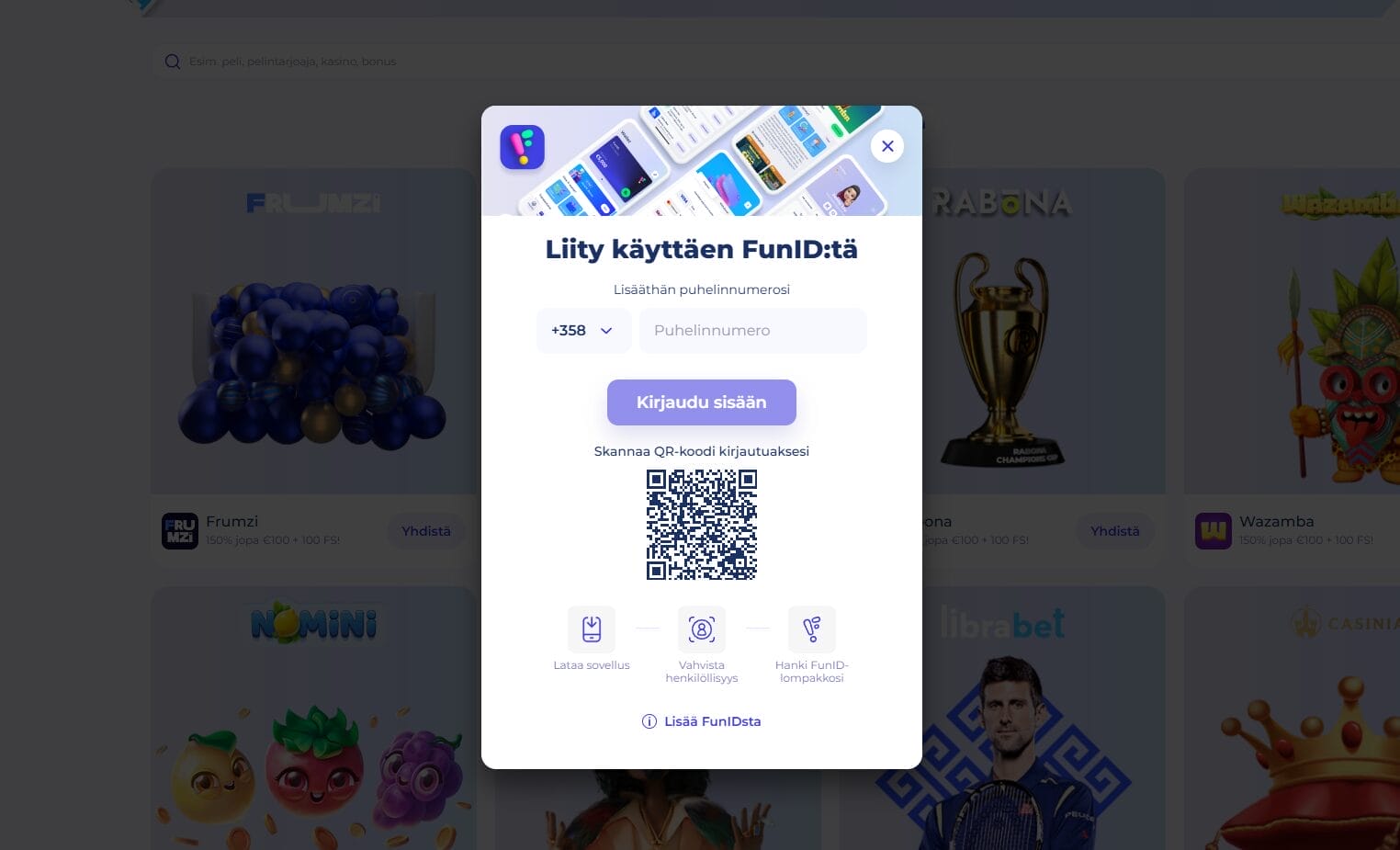 Fun ID palveluun rekisteröitymisen aloittaminen