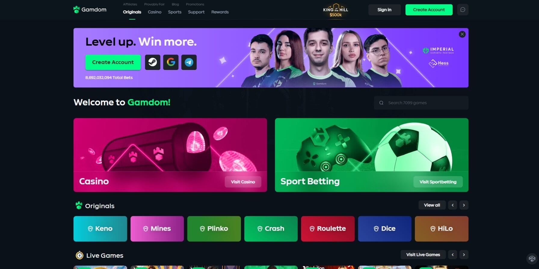 Gamdom Casinon ulkoasu