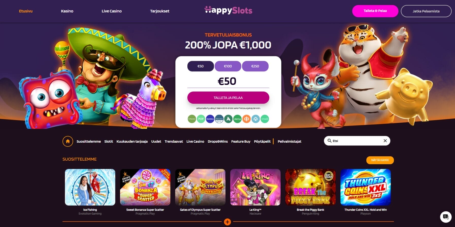 HappySlots Casinon ulkoasu