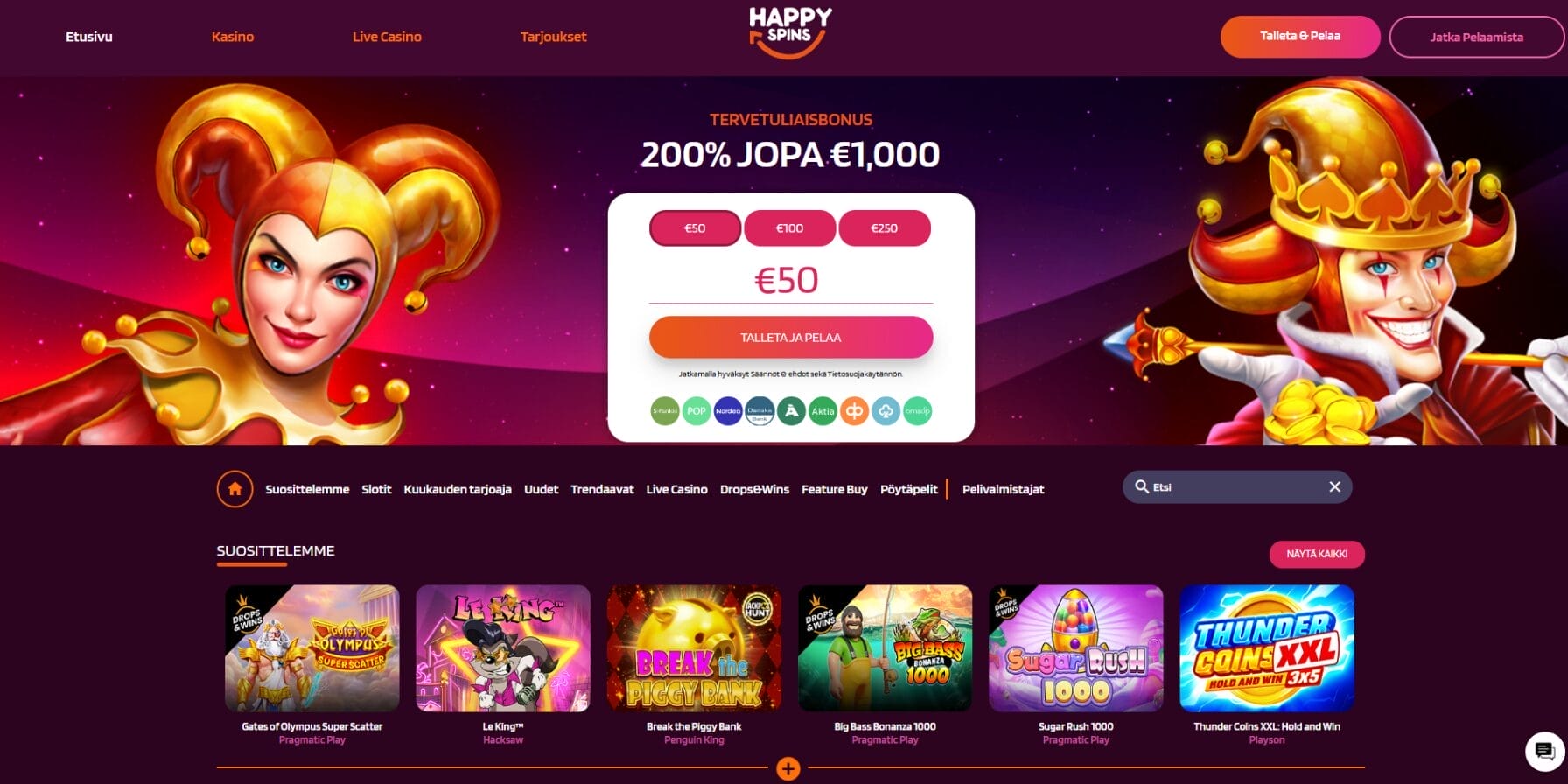 HappySpins casinon ulkoasu