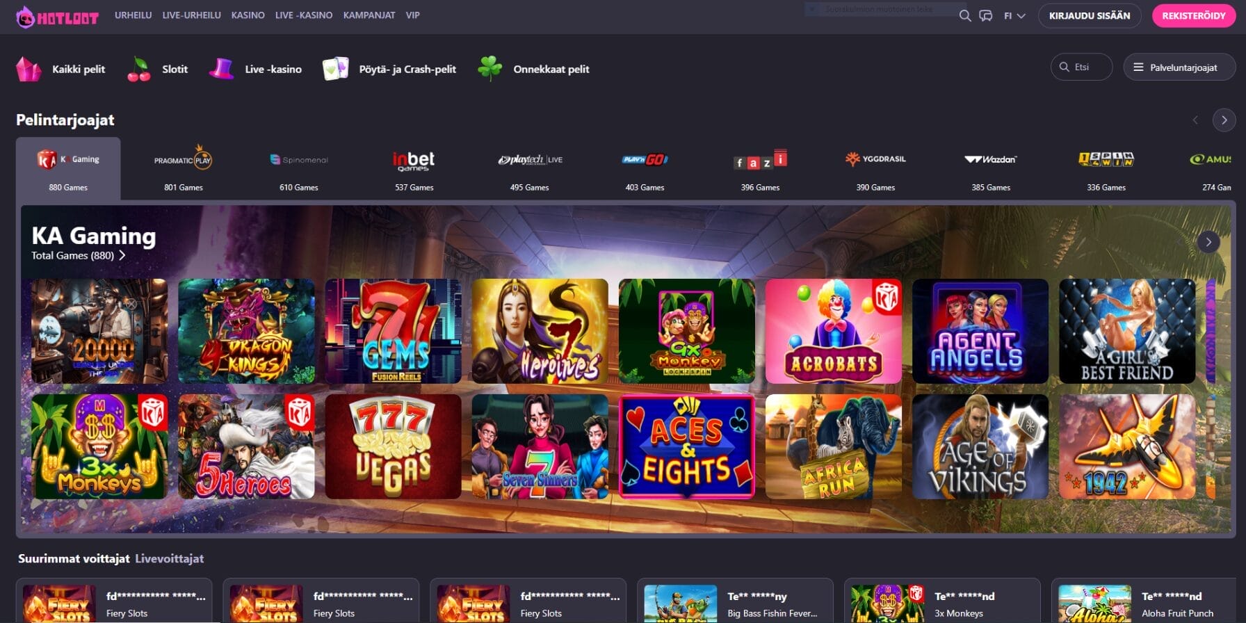 HotLoot Casinon ulkoasu