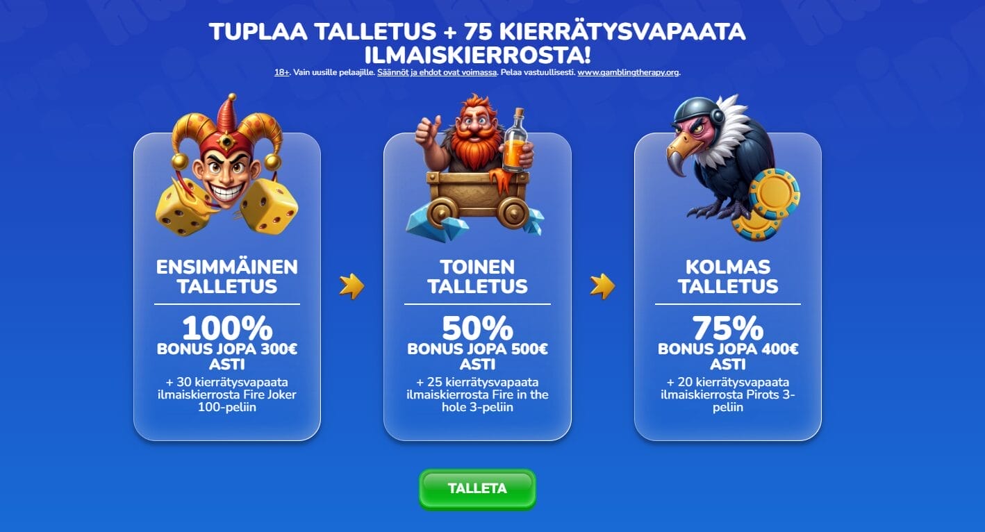Huippukasinon tervetulobonuksen sisältö