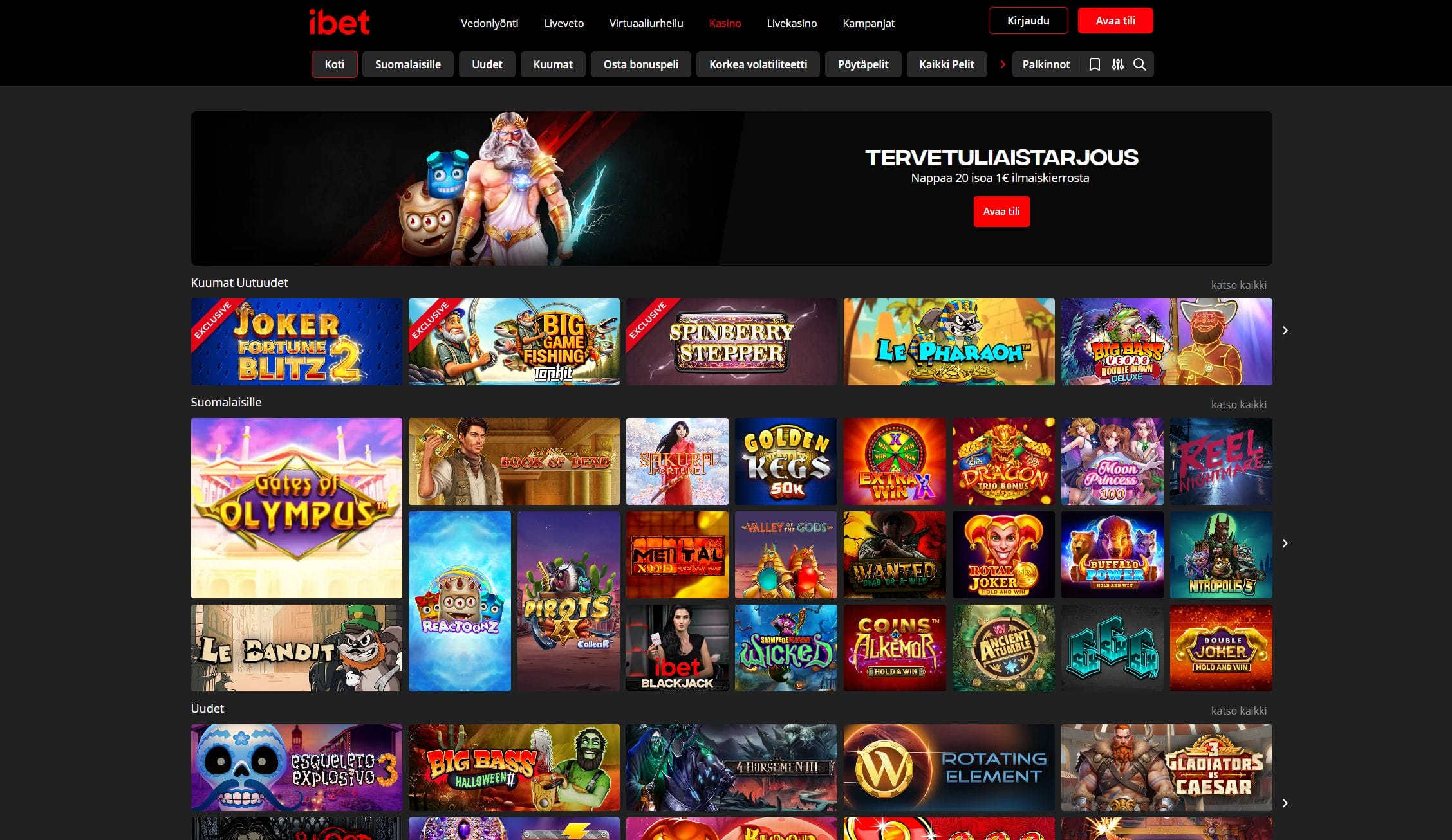 iBet Casinon ulkoasu