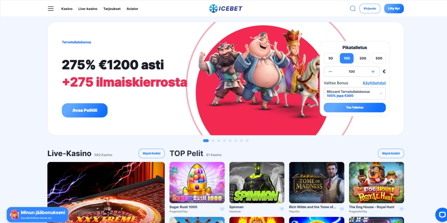 Icebet Casinon ulkoasu