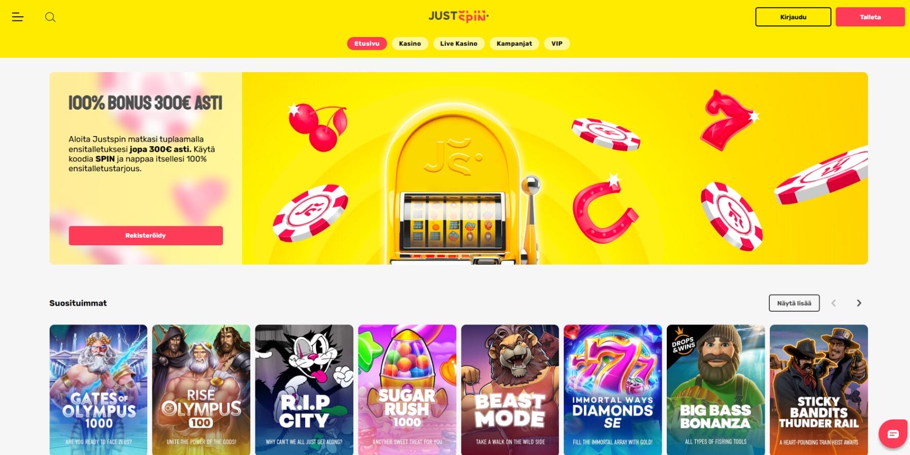 Justspin Casinon ulkoasu