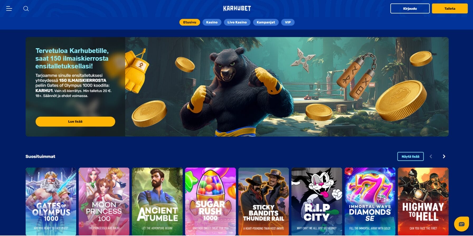 Karhubet Casinon ulkoasu