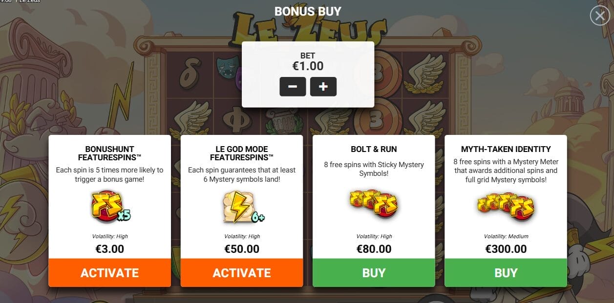 Le Zeus kolikkopelin ostobonukset