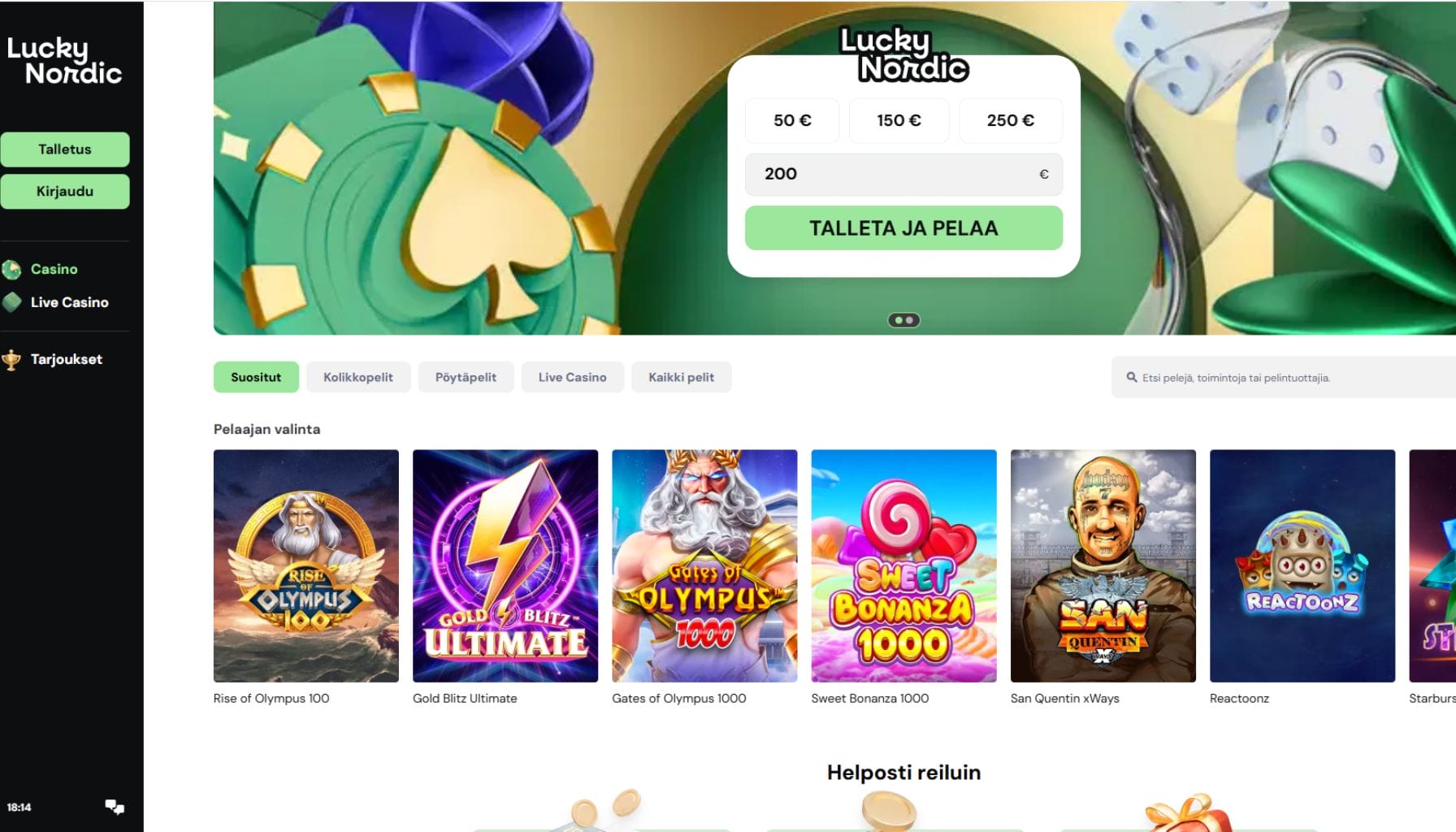 Lucky Nordic casinon ulkoasu