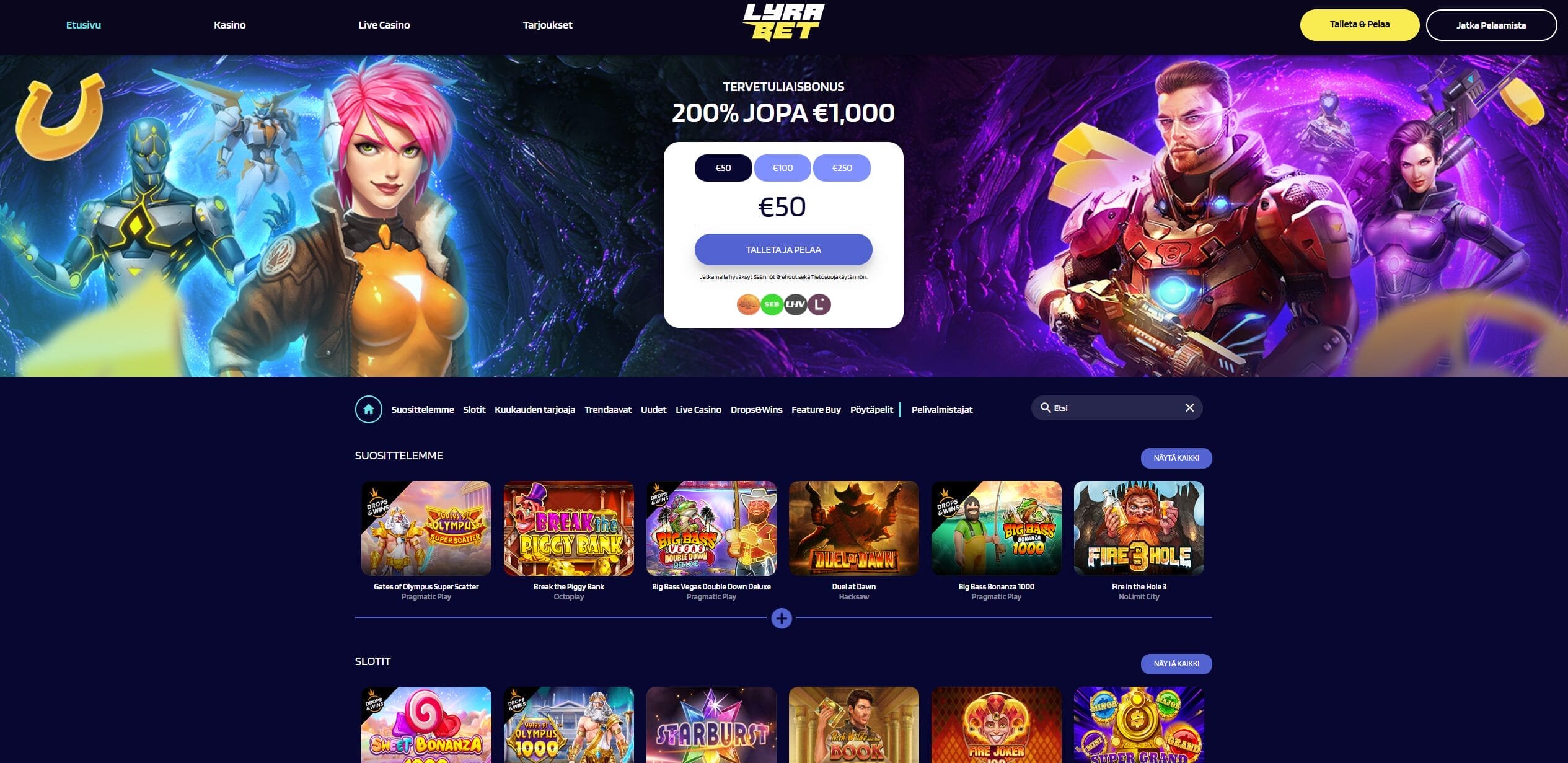 Lyrabet Casinon ulkoasu