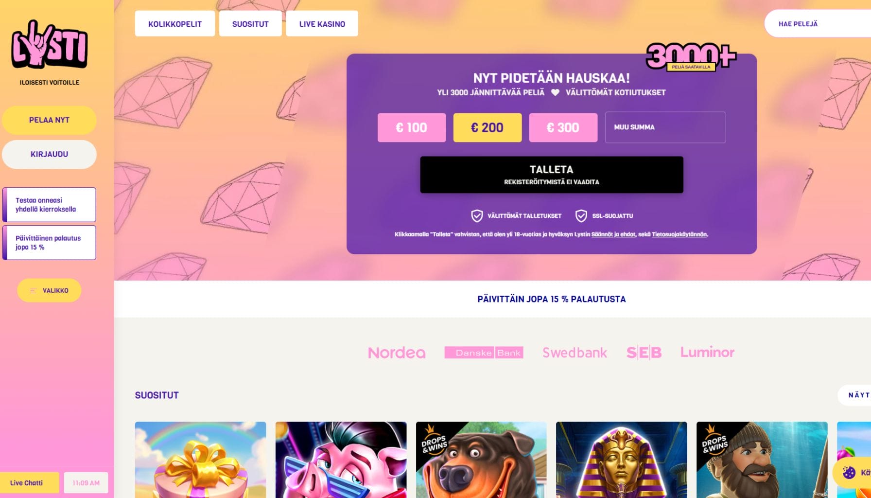 Lysti Casinon ulkoasu