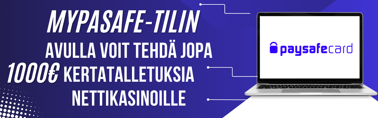 myPasafe-tilin avulla voit tehdä jopa 1000€ kertatalletuksia nettikasinoille