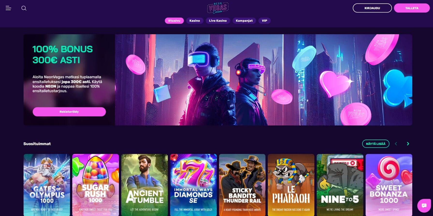 Neonvegas casinon ulkoasu