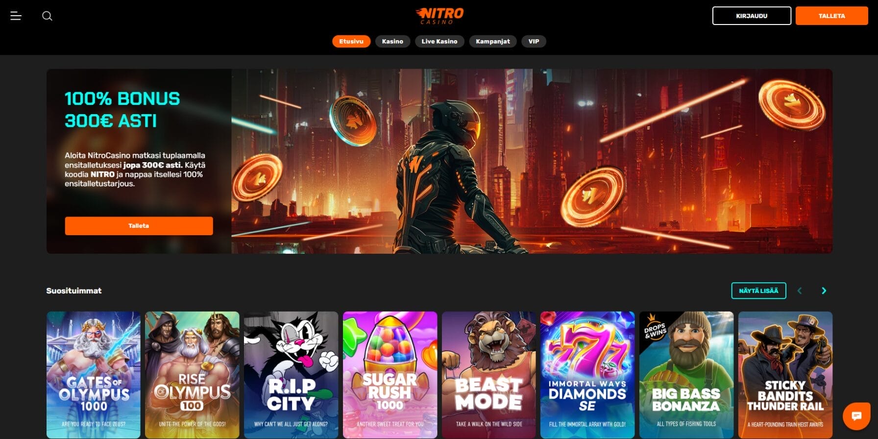 Nitrocasino Casinon ulkoasu