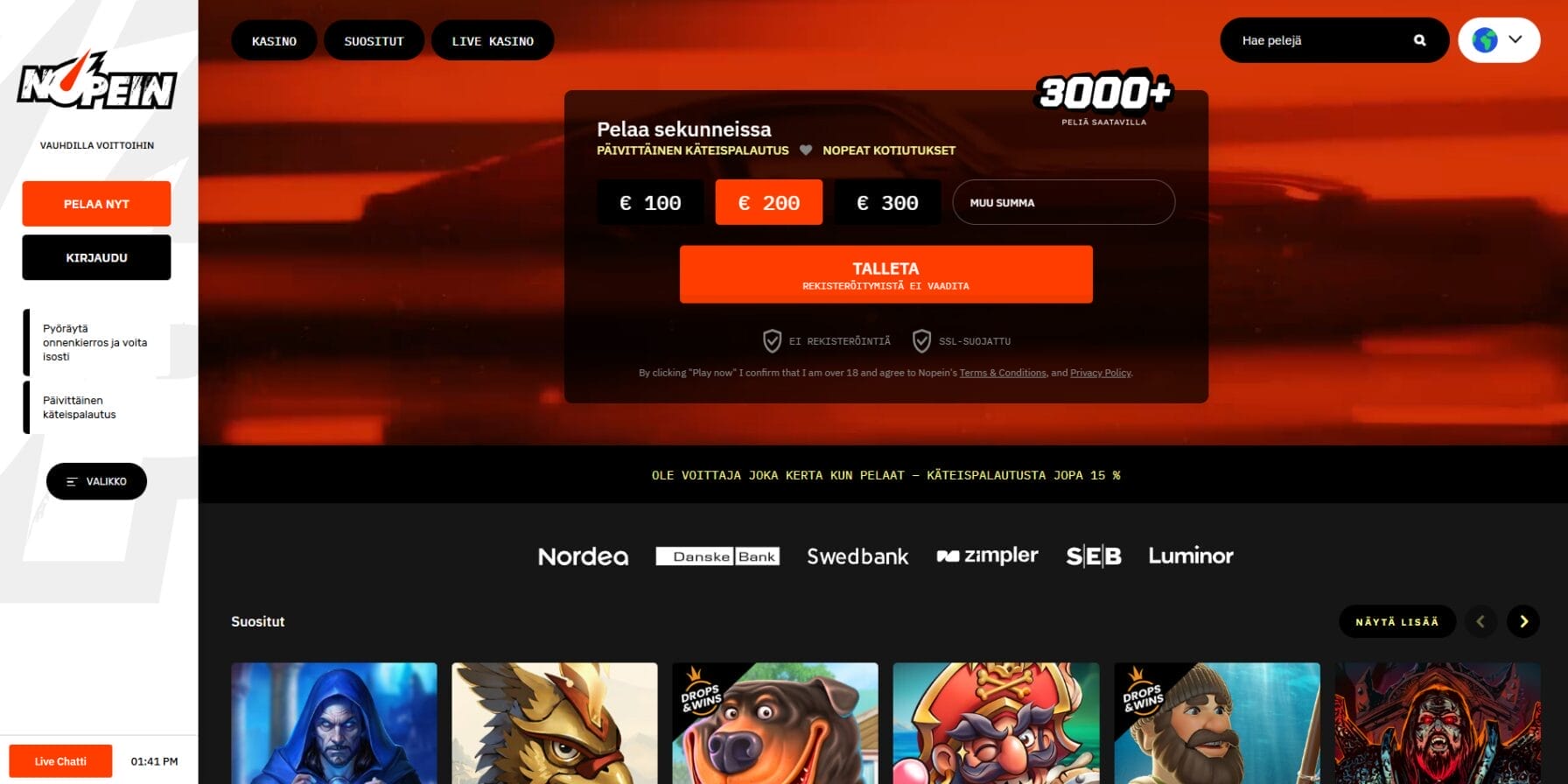 Nopein Kasinon ulkoasu