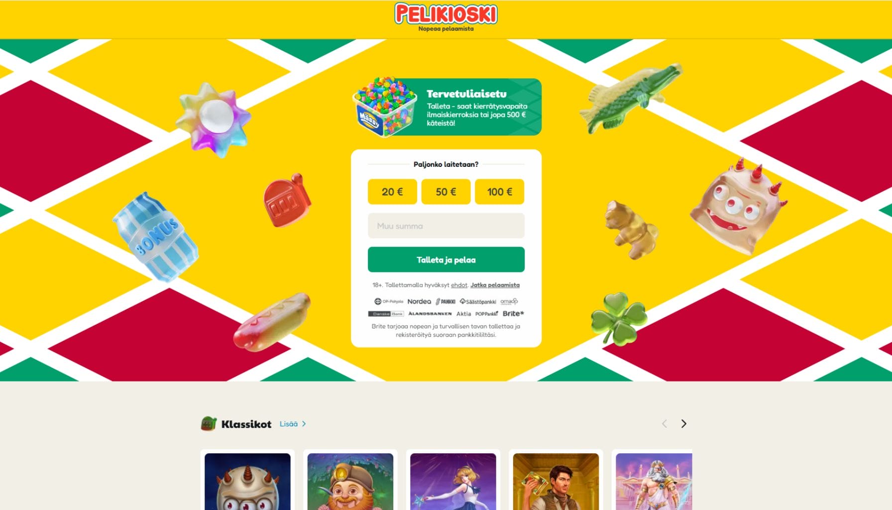 Pelikioski kasinon ulkoasu