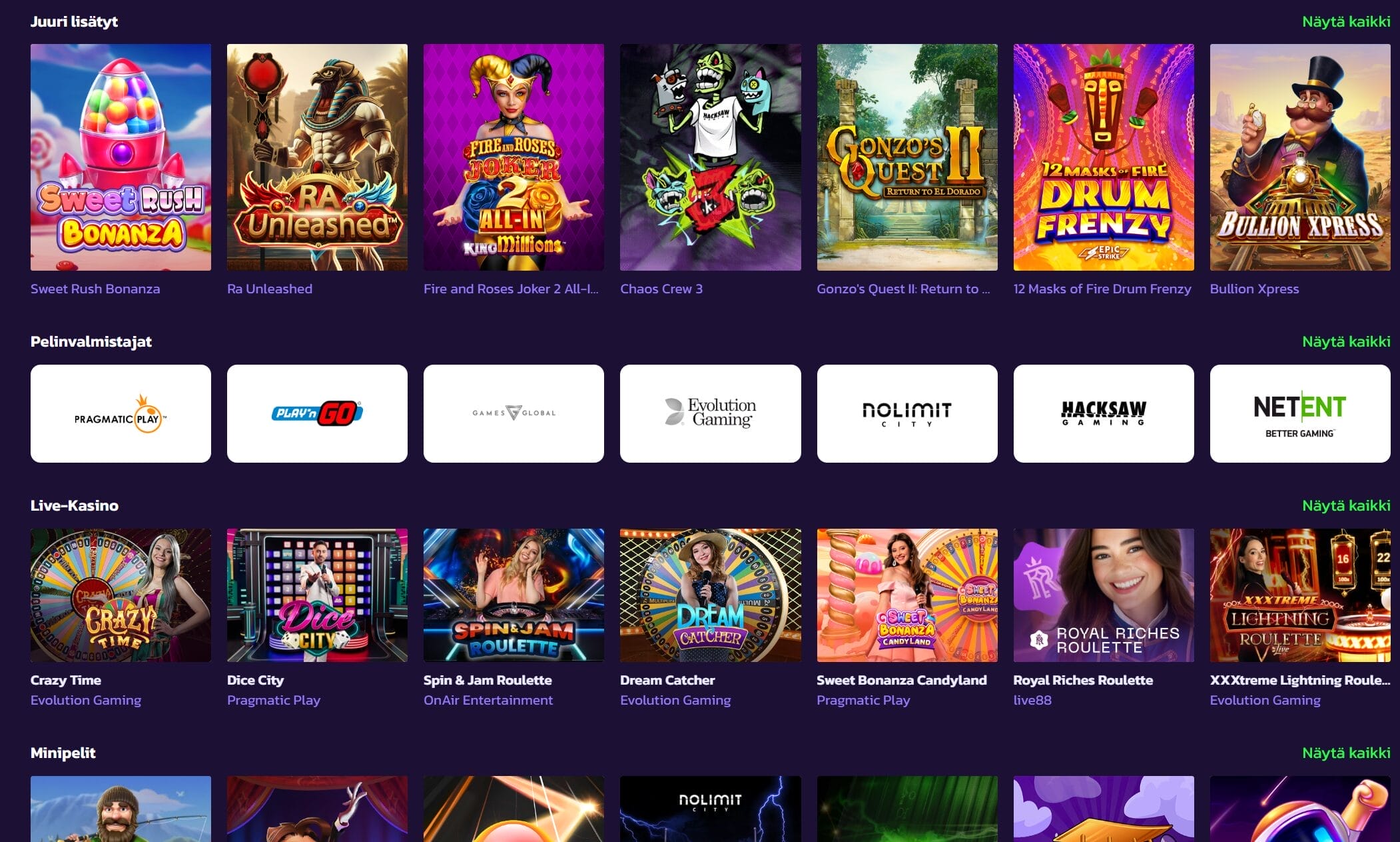 Pelipeto nettikasinon pelivalikoimaa