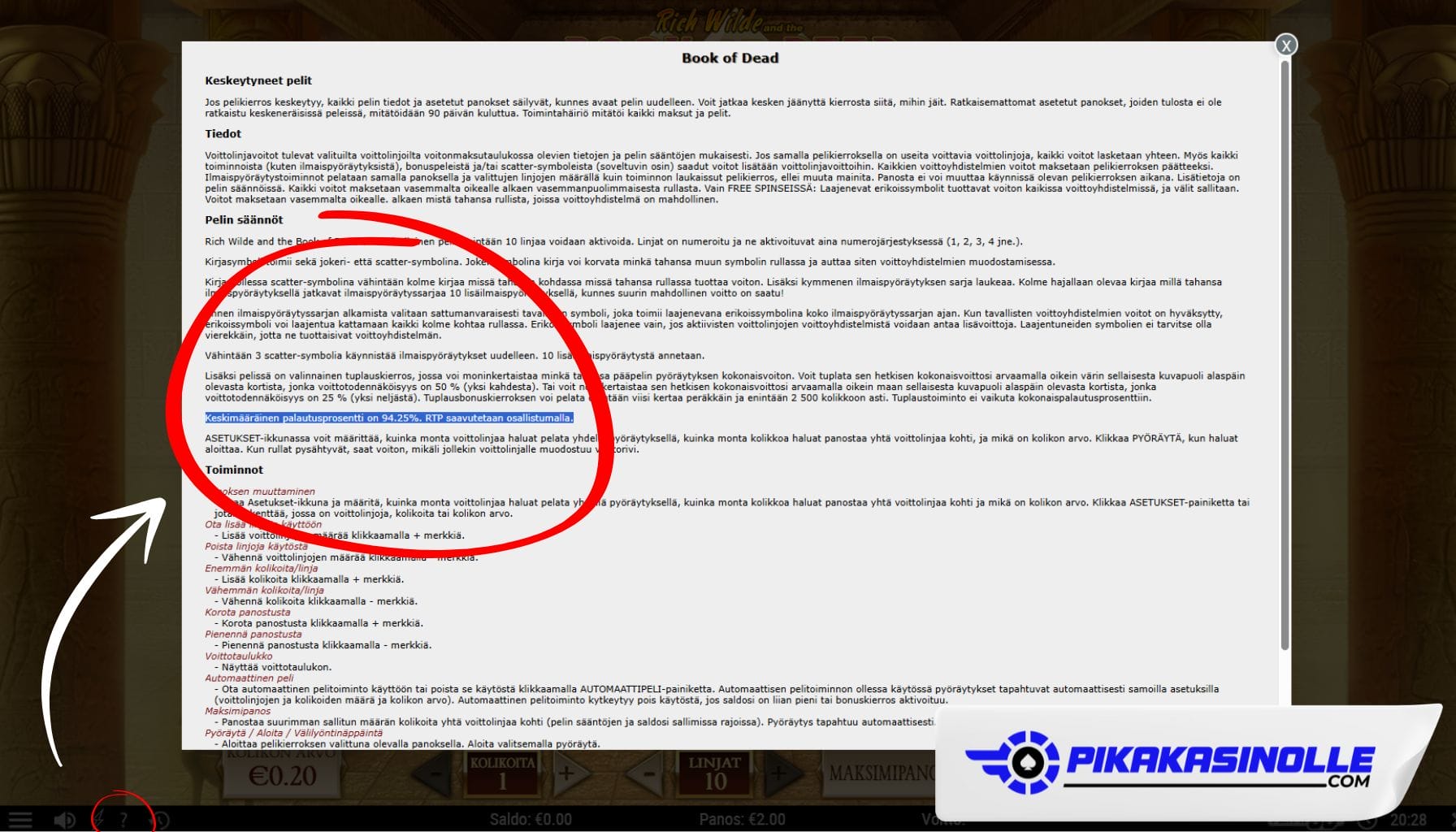 Play'n GO pelien palautusprosentin tarkistaminen