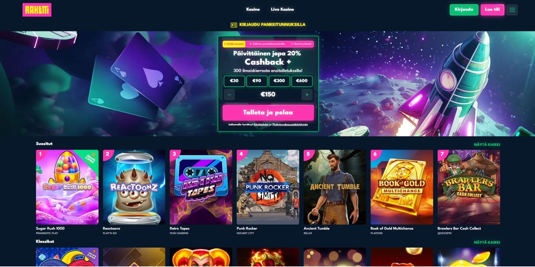 Raketti Kasinon ulkoasu