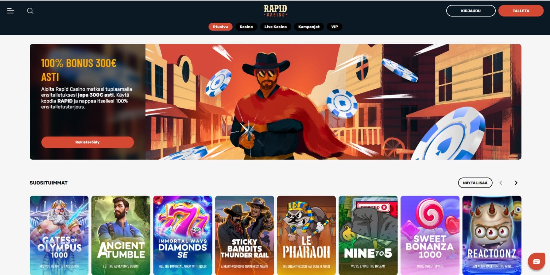 Rapidcasino casinon ulkoasu