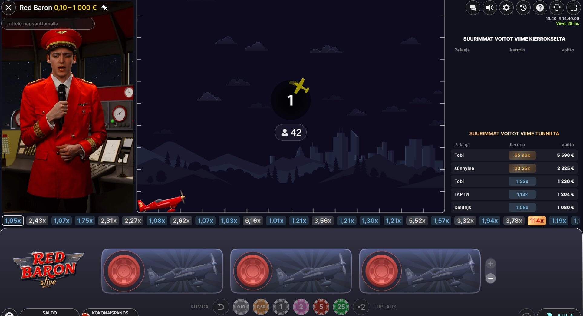 Red Baron Live-kasinopeli käynnissä