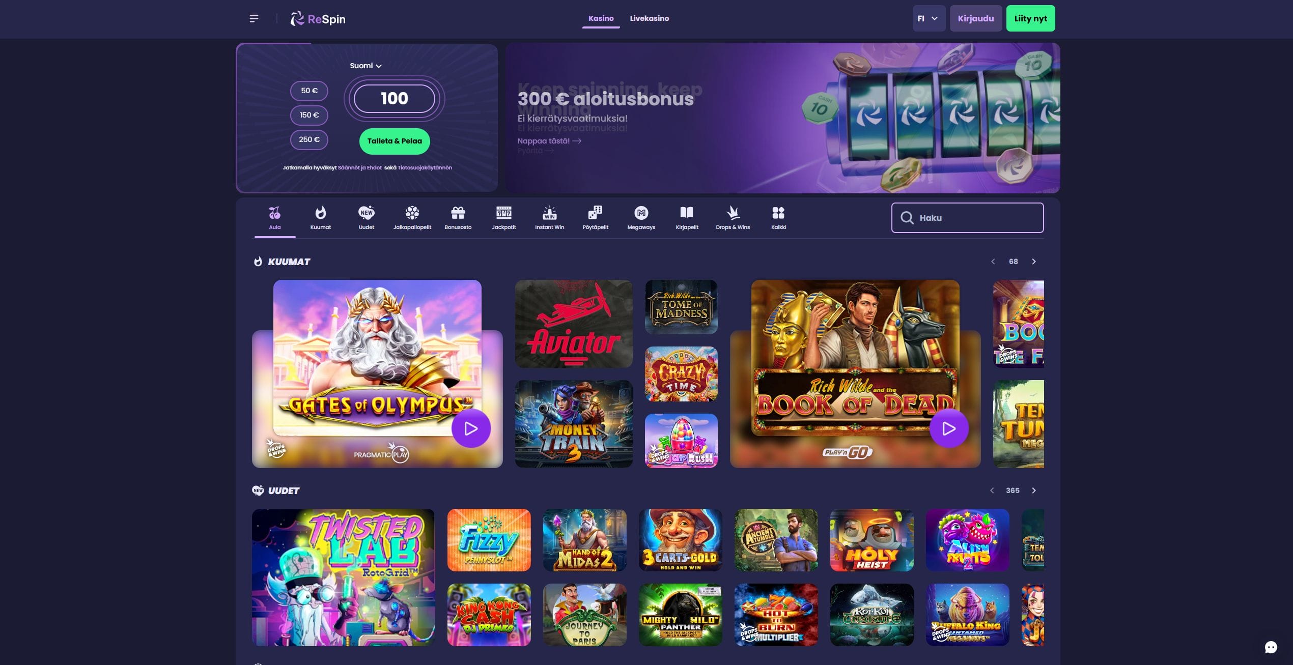 ReSpin Casinon ulkoasu ReSpin Casinon ulkoasu