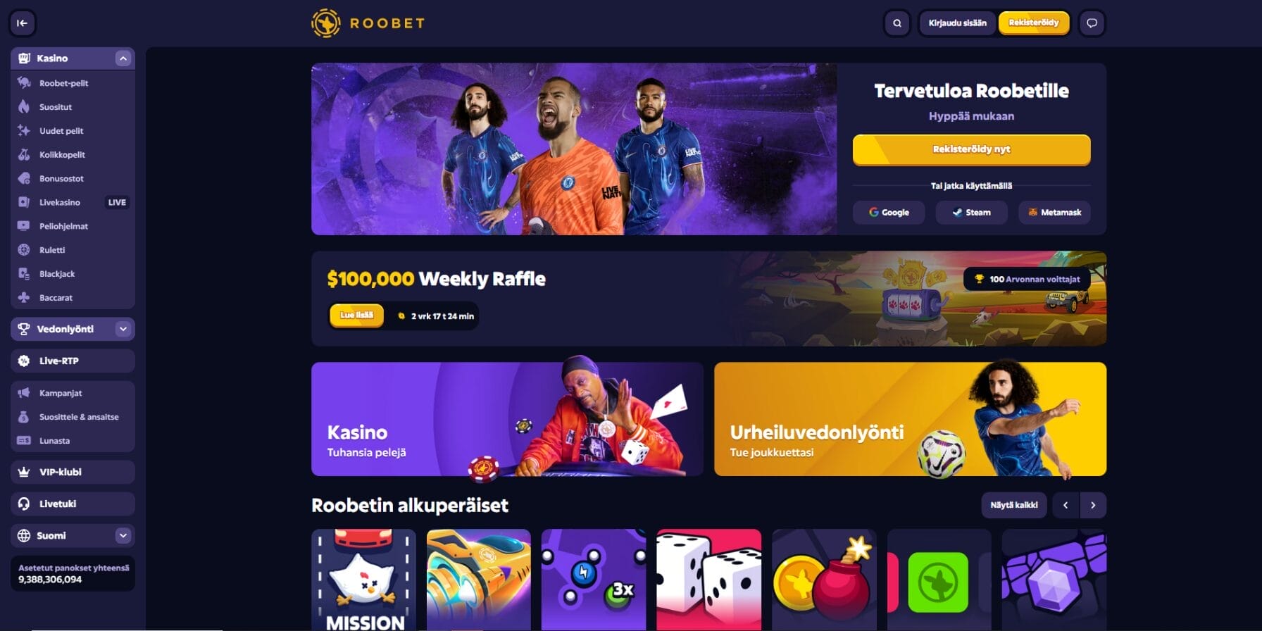 Roobet Casinon ulkoasu