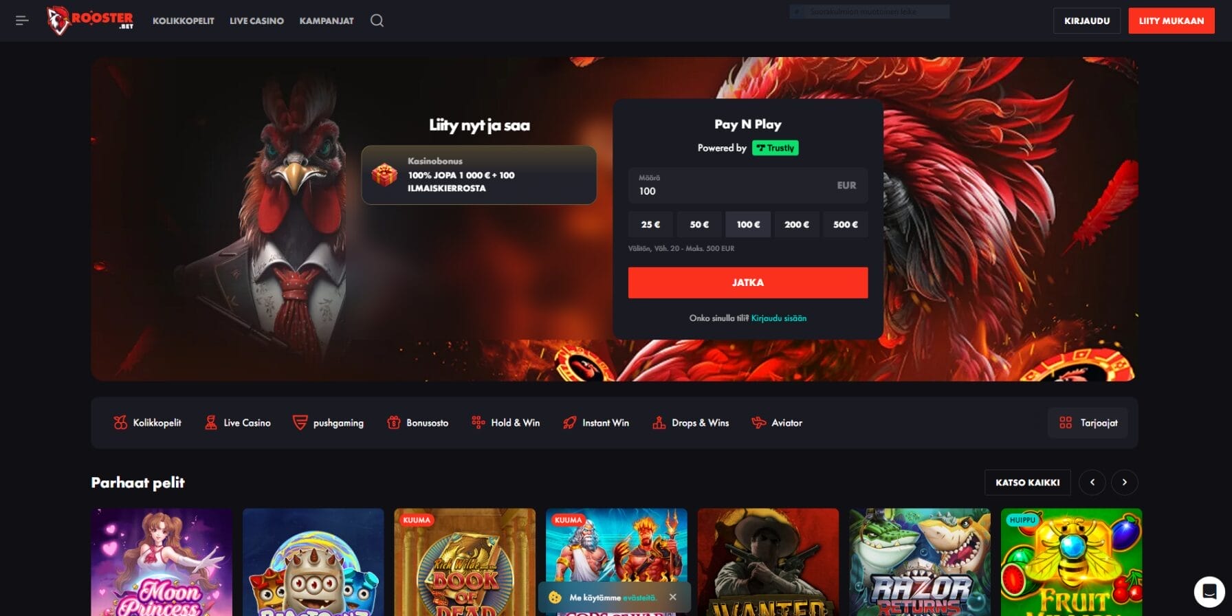 Rooster Bet Casinon ulkoasu