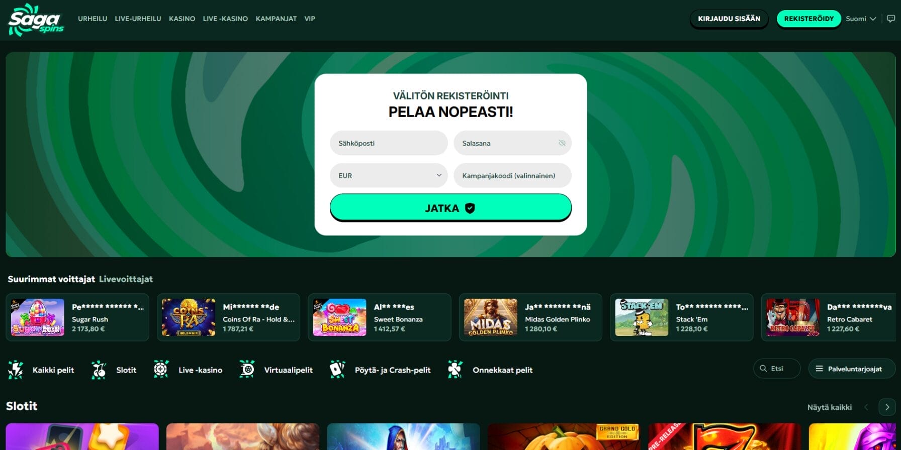 SagaSpins Casinon ulkoasu