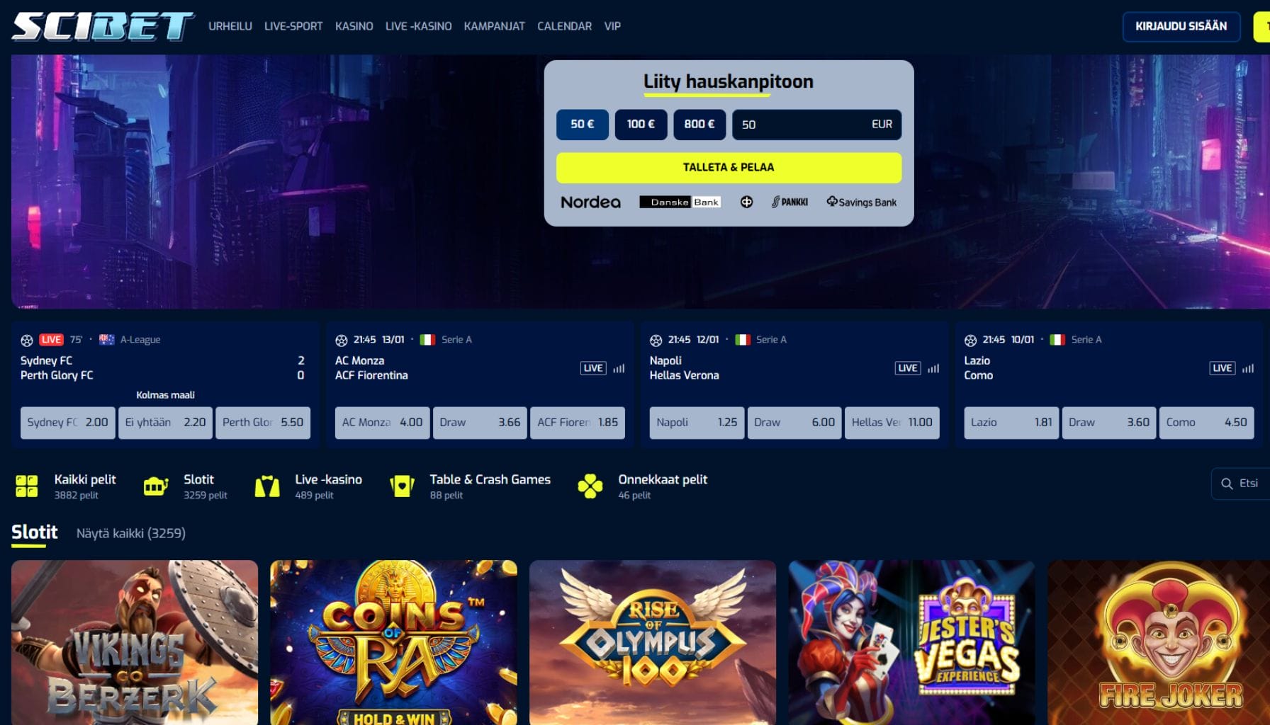 Scibet Casinon ulkoasu
