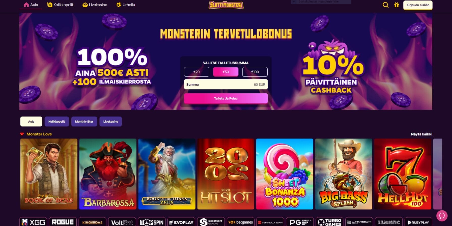 Slottimonsteri Casinon ulkoasu