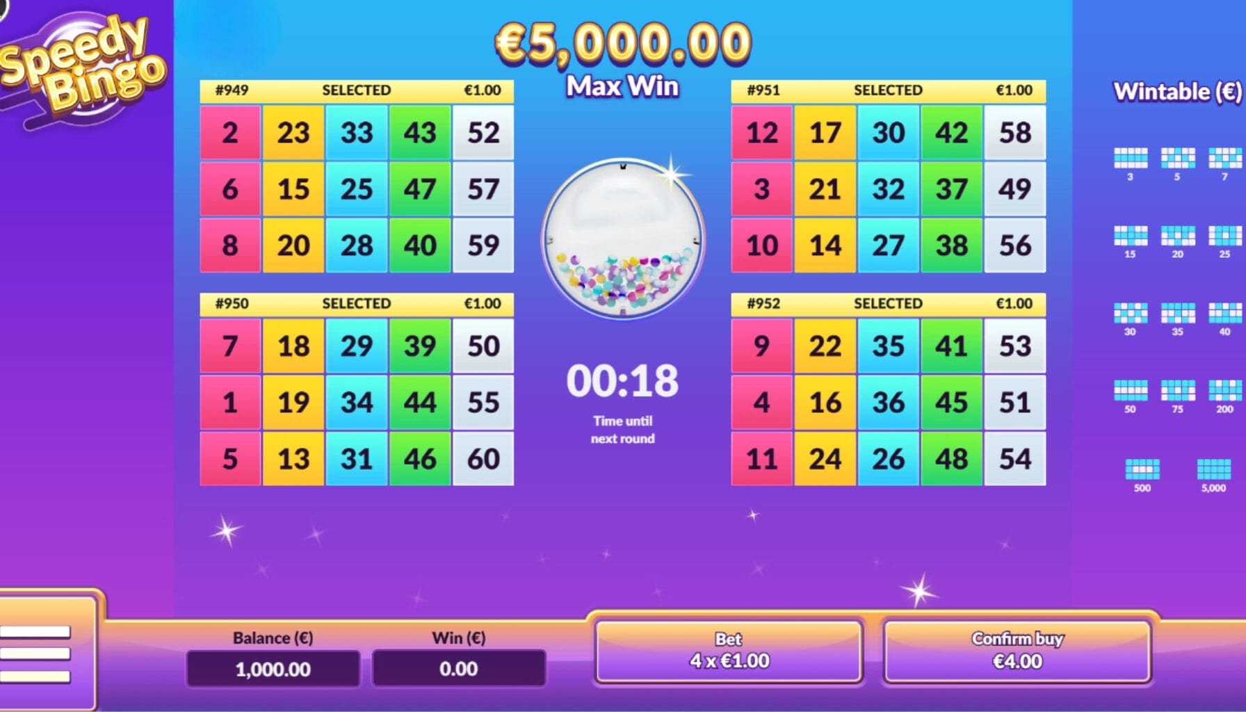 Speedy Bingon peliruudun aloitus