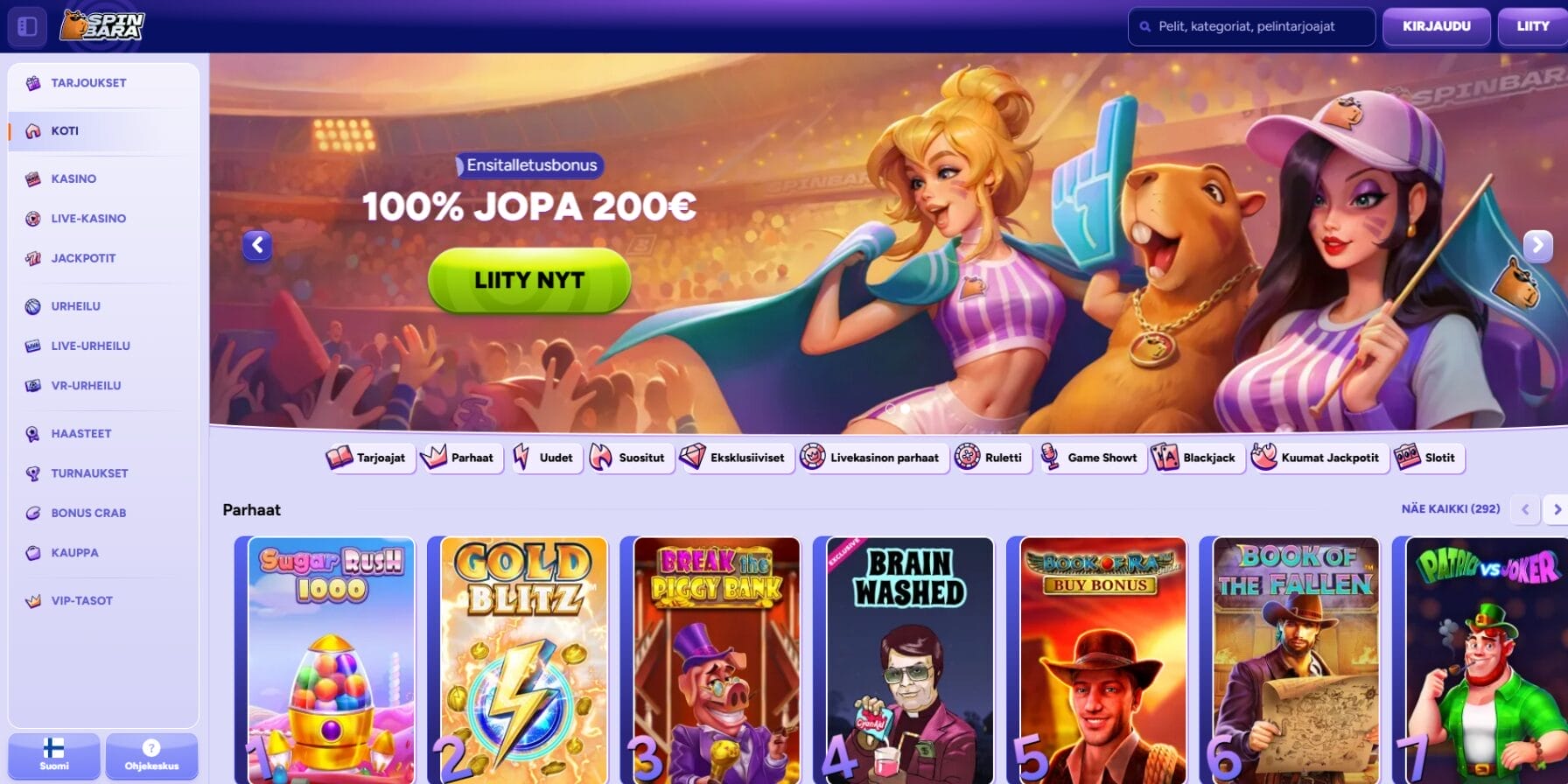 Spinbara casinon ulkoasu