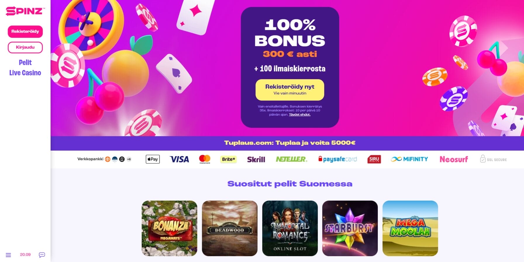 Spinz Casinon ulkoasu