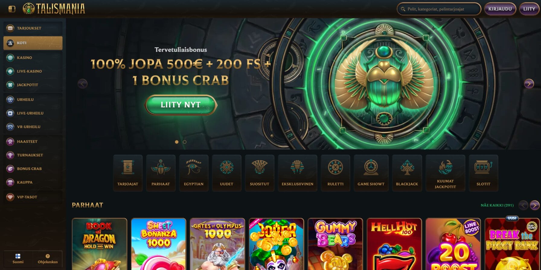 Talismania Casinon ulkoasu