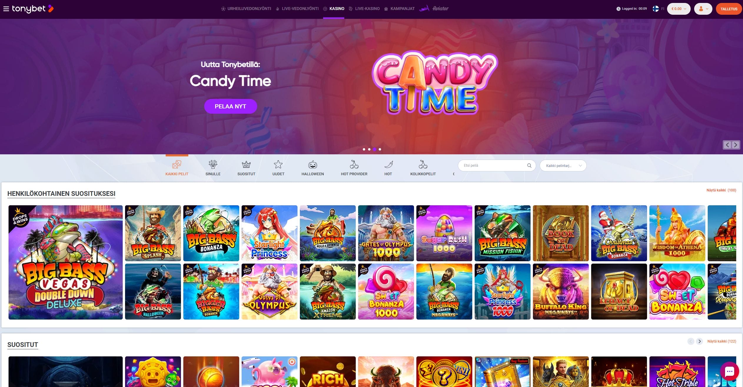 Tonybet Casinon ulkoasu