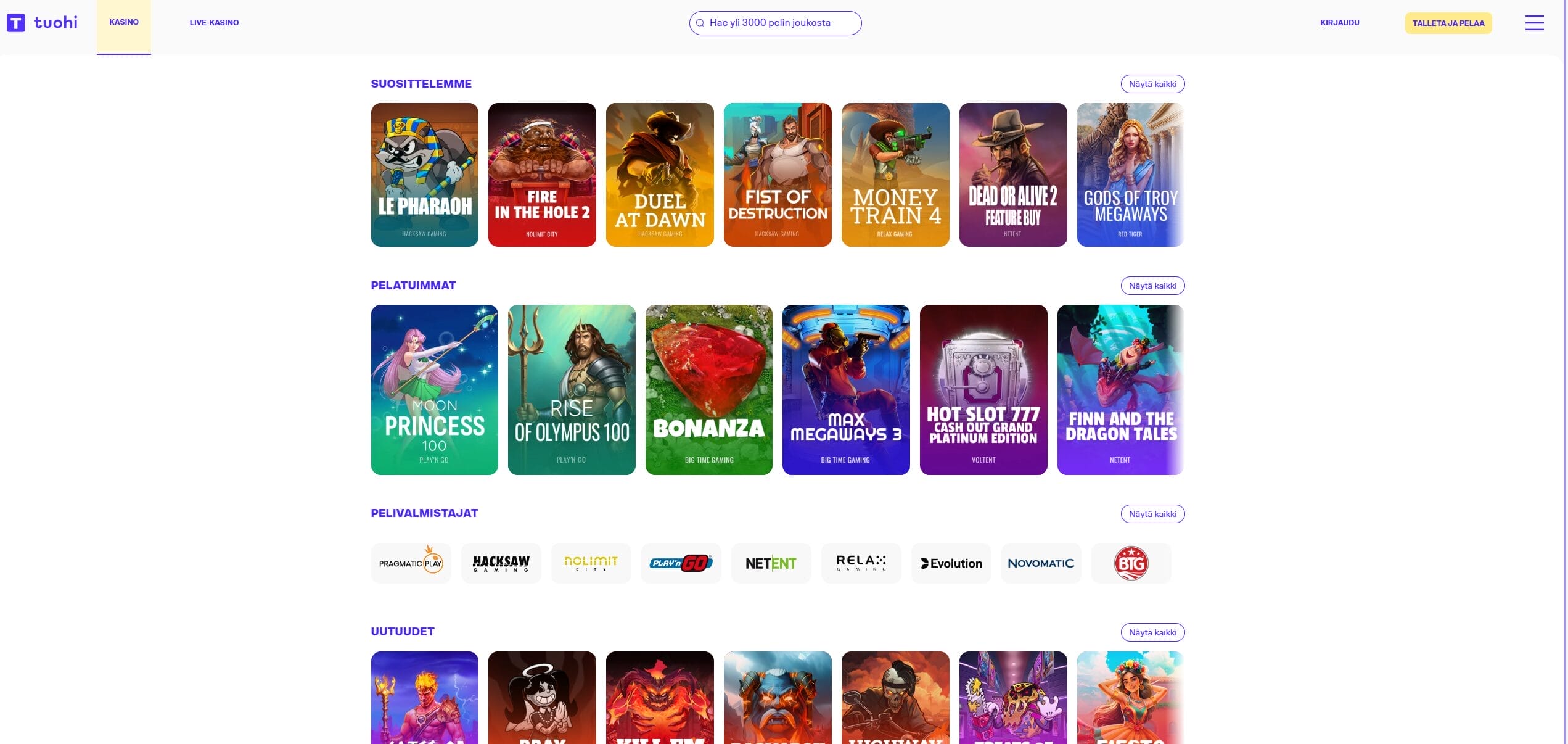 Tuohi Casinon pelivalikoima